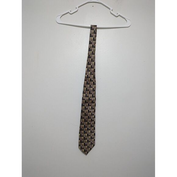 Pierre Cardin Necktie‎ Silk Beige Multicolor Geometric Pattern Abstract Block - Picture 1 of 6